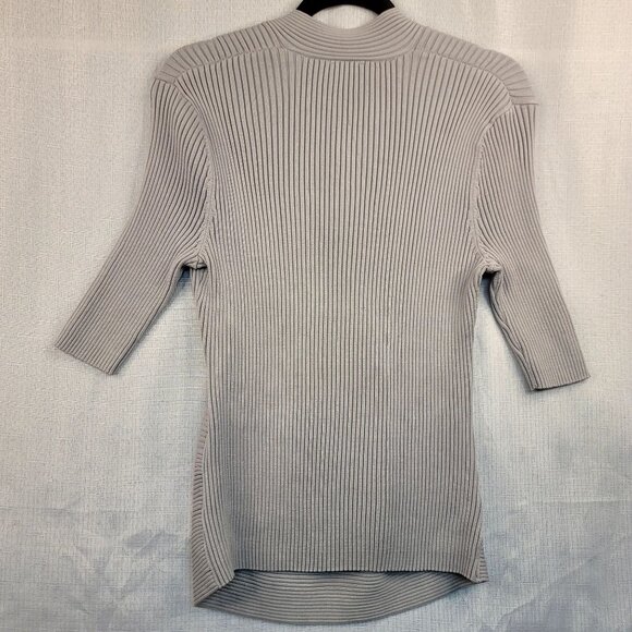 Worthington Womens Heavy Ribbed Knit Faux Wrap Top Empire Waist Large Gray - Picture 4 of 8